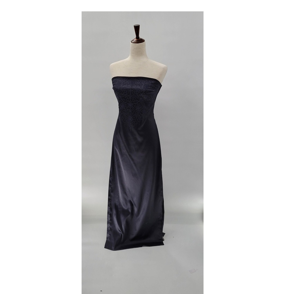 Vtg Rampage Prom Dress Size 7 Juniors Black Blue Beaded Strapless Fairy Goth Y2K